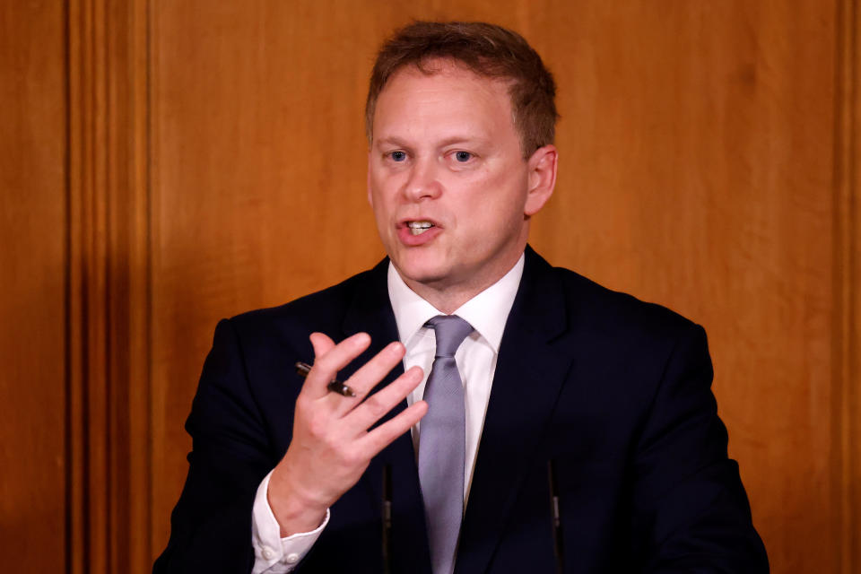 Transport Secretary Grant Shapps during a media briefing in Downing Street, London, on Covid-19.