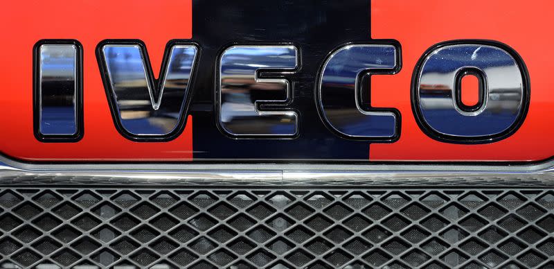 FILE PHOTO: The logo of Italian truck maker Iveco is pictured at the IAA truck show in Hanover