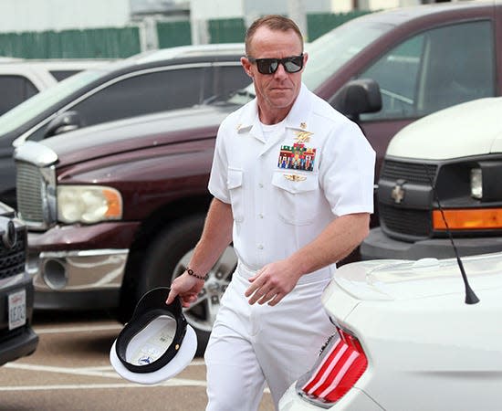 Navy Special Operations Chief Edward Gallagher walks into military court in San Diego, California.