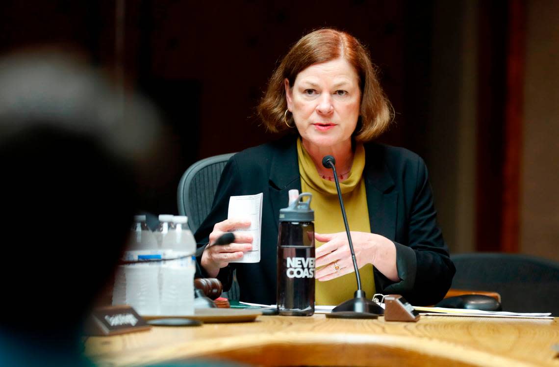 Raleigh Mayor Mary-Ann Baldwin speaks during the Raleigh City Council meeting at the Municipal Building in Raleigh, N.C. Tuesday, June 15, 2021.