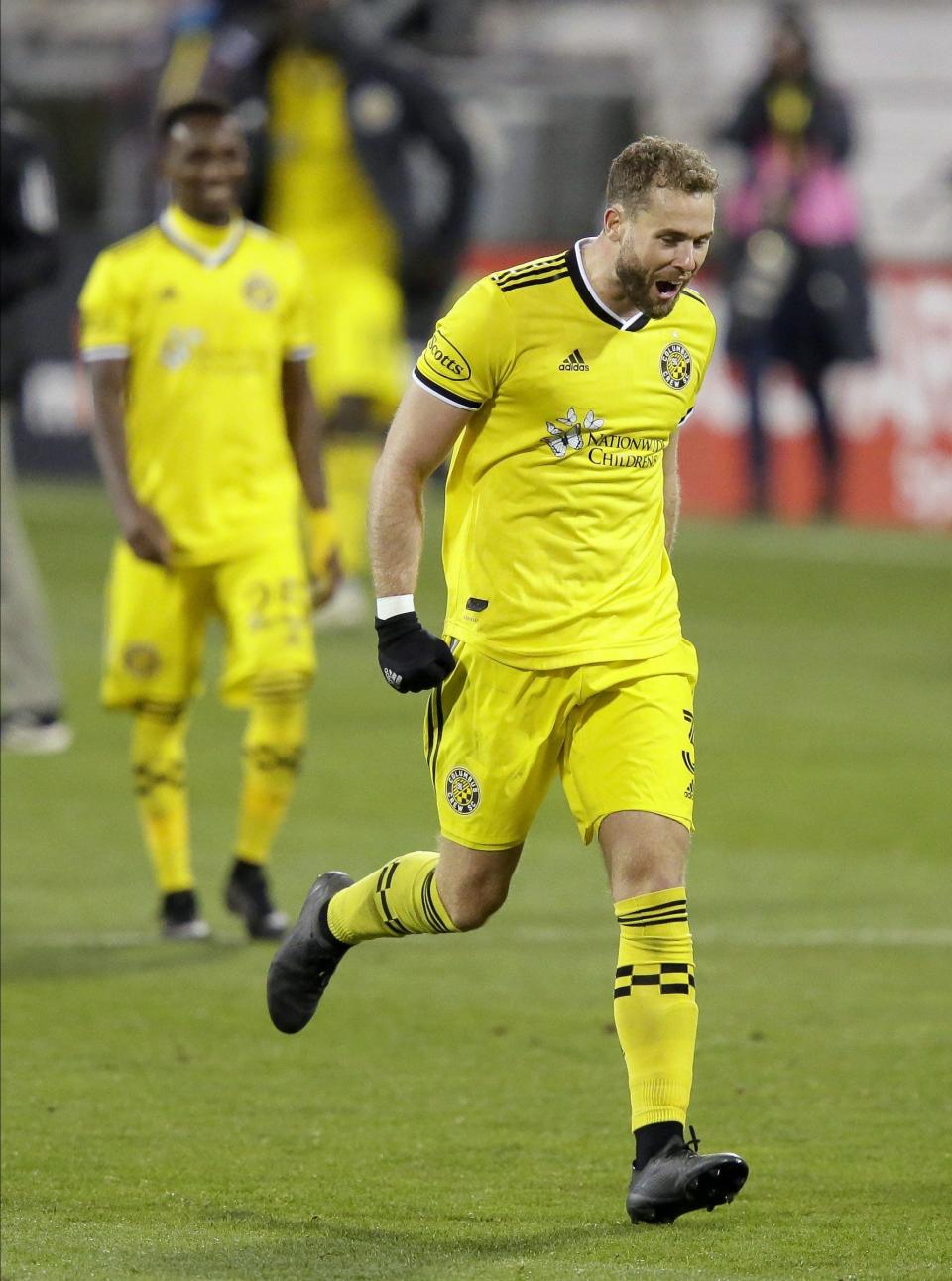 Crew defender Josh Williams reacts following a 2-0 playoff win over Nashville SC in 2020.
