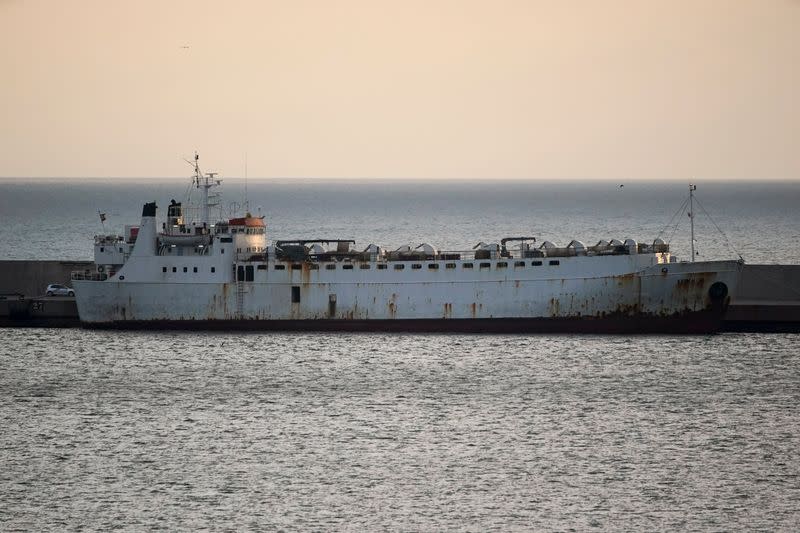 Livestock ship "Kharim Allah" carrying Spanish cattle stranded on ship with suspected bluetongue is docked, in Cartagena