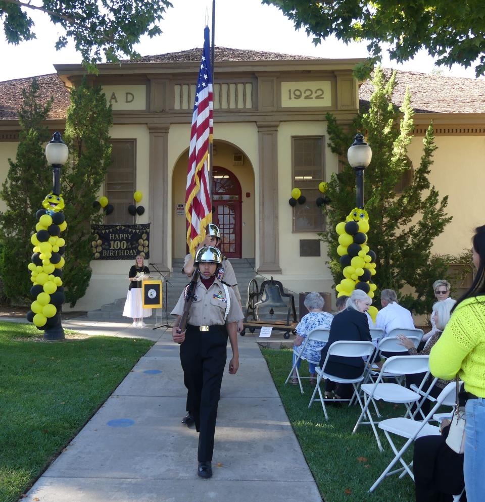 The Riverside Prep ROTC presented the colors during the 100th anniversary celebration of the Sixth Street Prep building located in downtown Victorville.