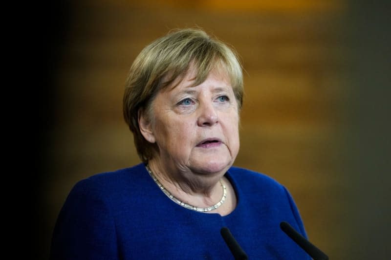 Former German Chancellor Angela Merkel speaks to the media during her visit to the TUMO Learning Center. Merkel's memoirs, titled 'Freedom', to be published late November Markus Schreiber/AP-Pool/dpa