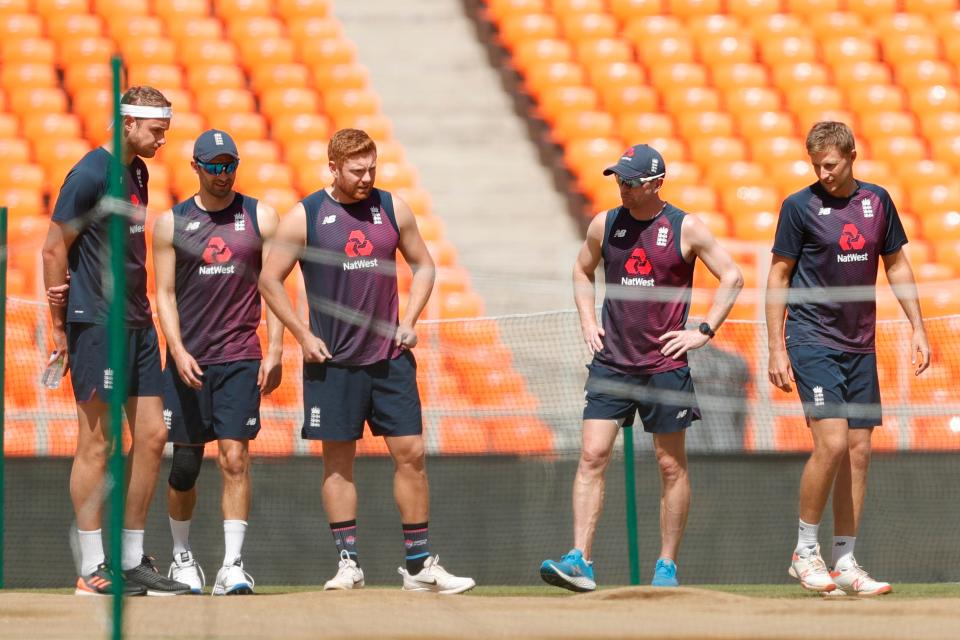 England players inspect the pitchBCCI