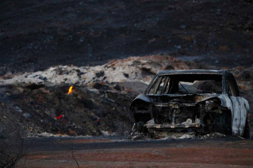 The burnt wreckage of a vehicle in the aftermath of the Woolsey fire in Malibu (REUTERS)