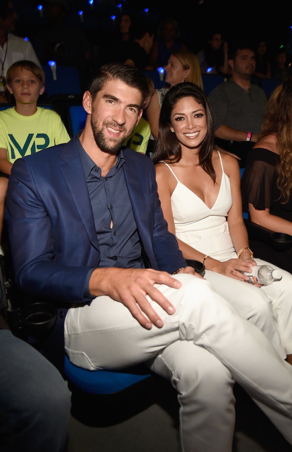 Honoree Michael Phelps (L) and model-Miss California USA 2010 Nicole Johnson attend Nickelodeon Kids' Choice Sports Awards 2017 at Pauley Pavilion on July 13, 2017 in Los Angeles, California