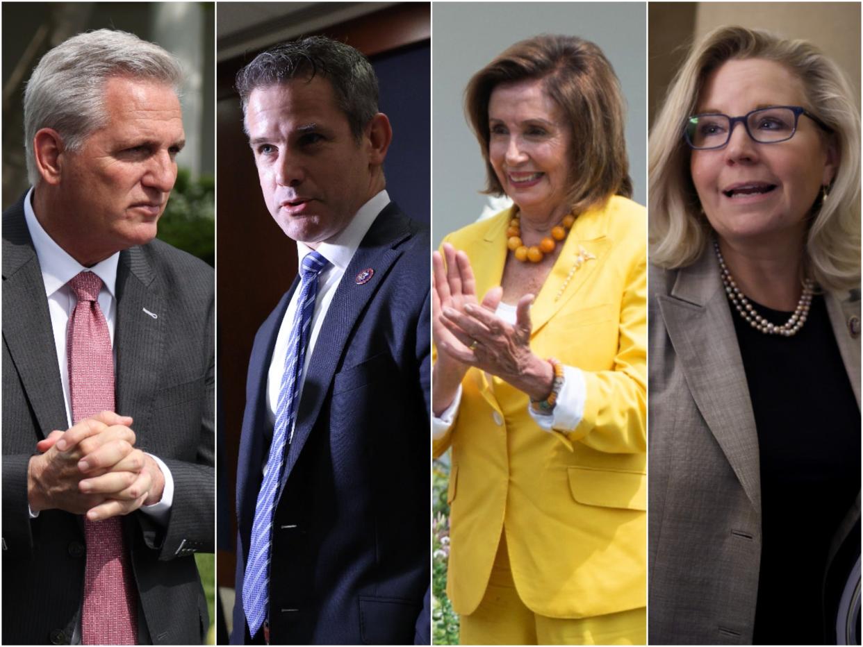 Republican House Minority Leader Kevin McCarthy called GOP Reps Liz Cheney and Adam Kinzinger “Pelosi Republicans” after they agreed to serve on the select committee looking into the 6 January insurrection.  (Getty Images)