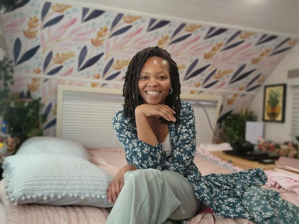 Brittany Newson in her travel trailer.