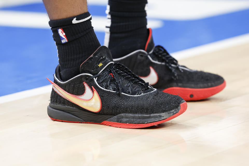 Nov 22, 2023; Oklahoma City, Oklahoma, USA; A detailed view of the shoes worn by Chicago Bulls guard Coby White (0) during the second half against the Oklahoma City Thunder at Paycom Center. Mandatory Credit: Alonzo Adams-USA TODAY Sports