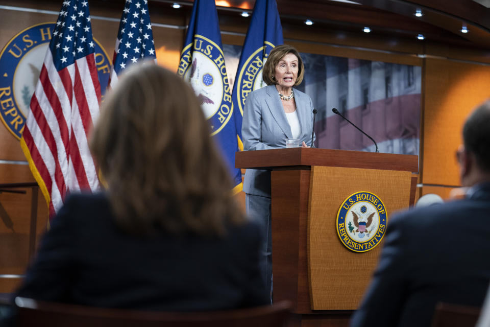 WASHINGTON, UNITED STATES - SEPT 14: House Speaker Nancy Pelosi, D-Calif., delivers her weekly press conference on Capitol Hill in Washington, D.C., on Wednesday September 14, 2022. (Photo by Sarah Silbiger for The Washington Post via Getty Images)