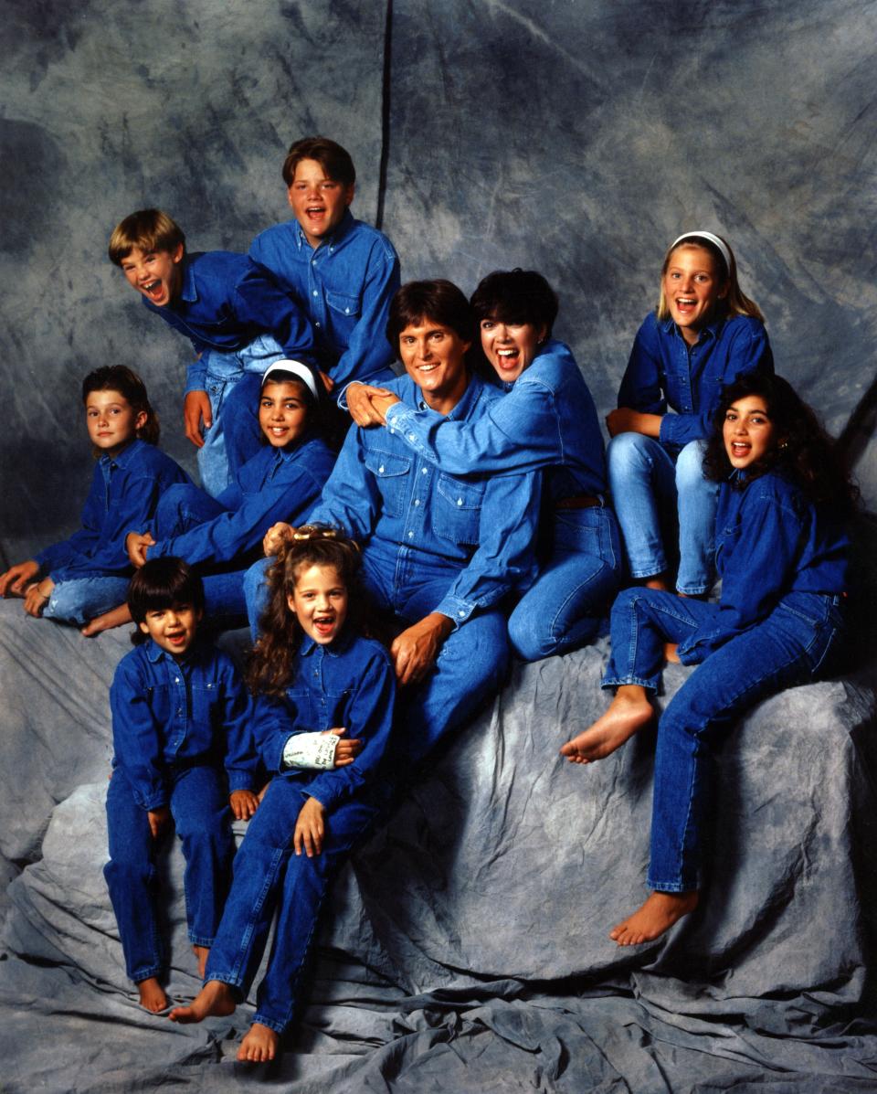 LOS ANGELES - 1991:  (Middle row, L-R) Brody Jenner, Kourtney Kardashian, Bruce Jenner, Kris Jenner, Cassandra Jenner, Kim Kardashian, (top row, L-R) Brandon Jenner, Burton Jenner,(bottom row, L-R) Robert Kardashian, Jr., Khloe Kardashian of the celebrity Jenner and Kardashian families featured in the TV show 'Keeping Up With The Kardashians' pose for a family portrait in 1991 in Los Angeles, California . (Photo by Maureen Donaldson/Michael Ochs Archives/Getty Images)  