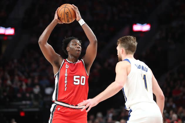 Caleb Swanigan of the Portland Trail Blazers handles the ball against the Indiana Pacers on Jan. 26, 2020. (Photo: Abbie Parr via Getty Images)