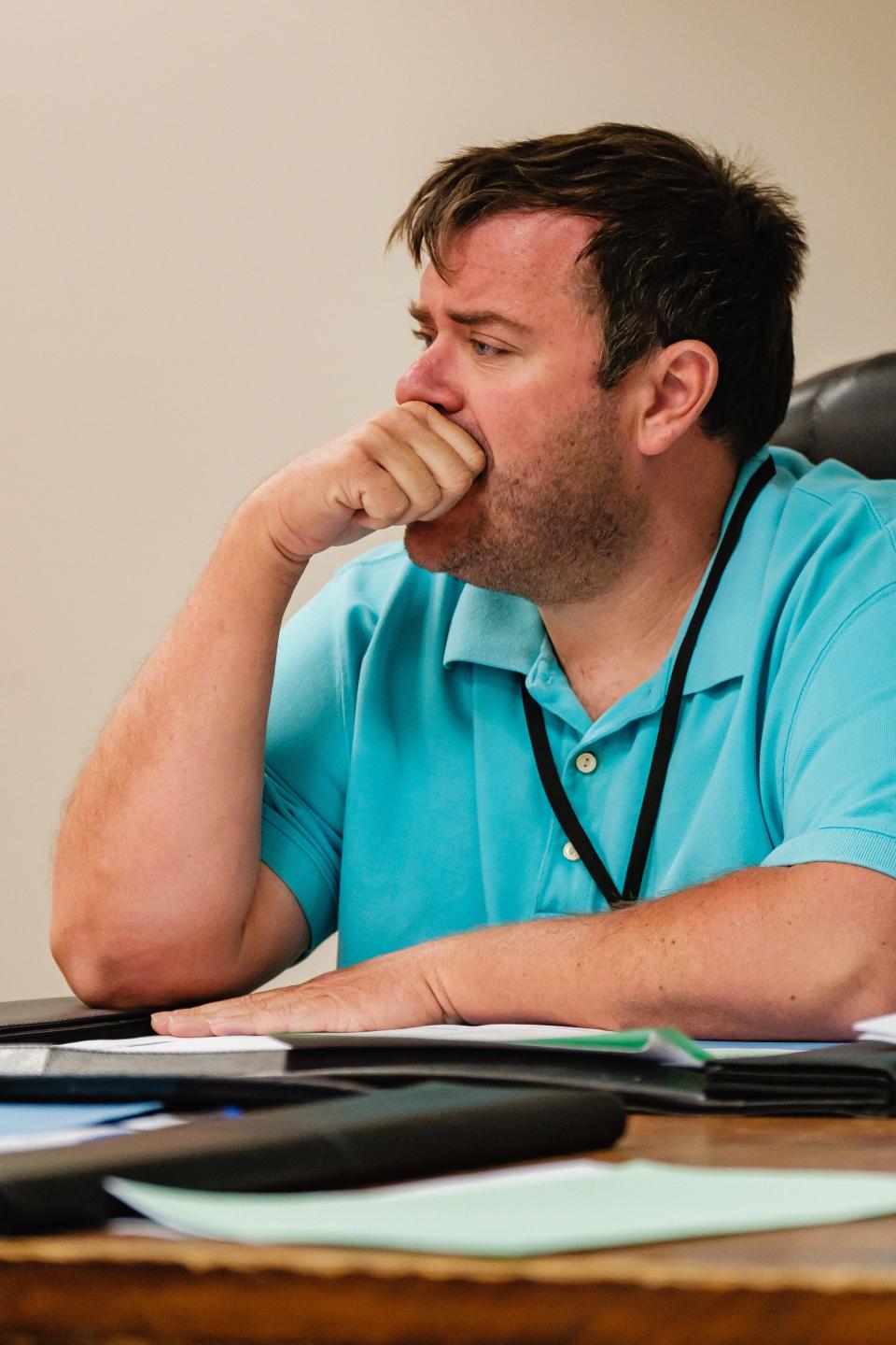 Member Jeremiah M. Johnson is shown during the Monday morning's meeting of the Tuscarawas County Board of Elections.