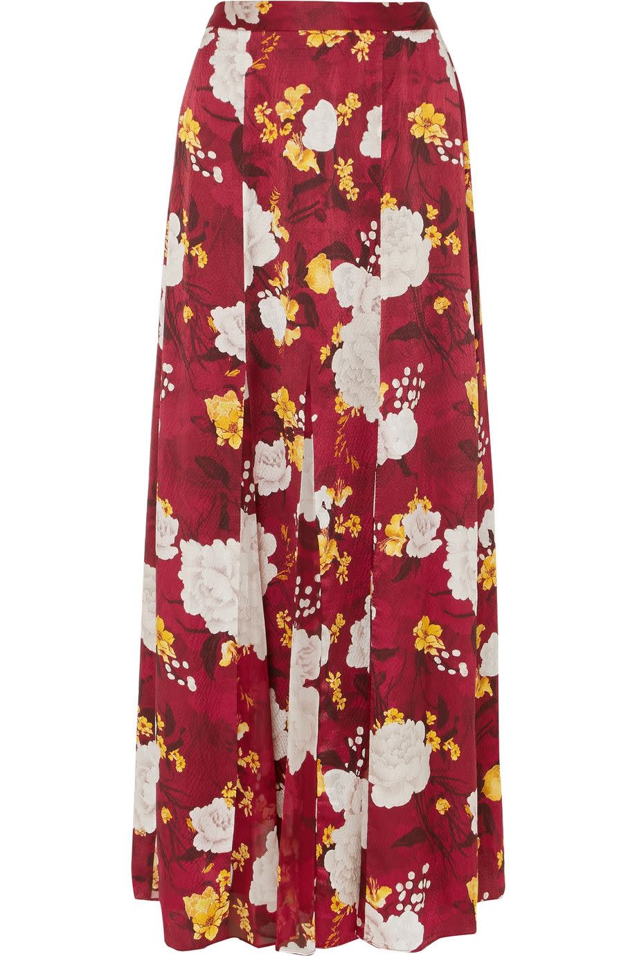 Athena Floral-Print Hammered Silk-Satin Maxi Skirt