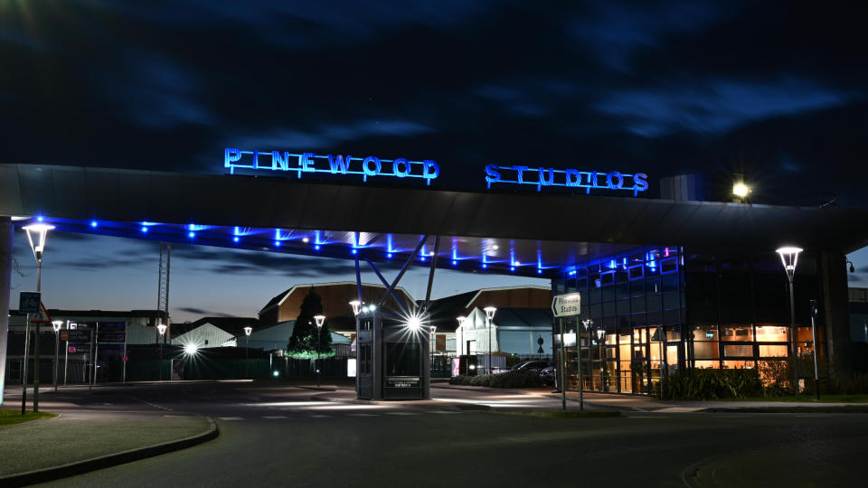 Pinewood Studios has turned its lights blue in support of the NHS. (Credit: Pinewood Group)