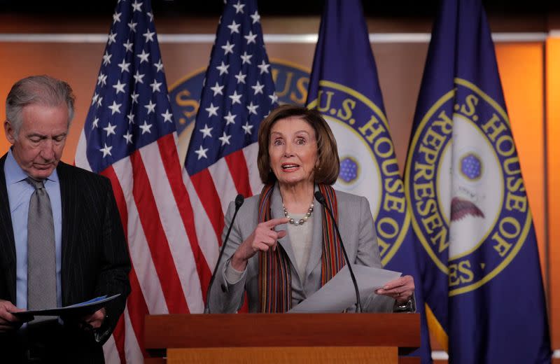 Speaker of the House Pelosi holds news conference on the House Democrats infrastructure proposal on Capitol Hill in Washington