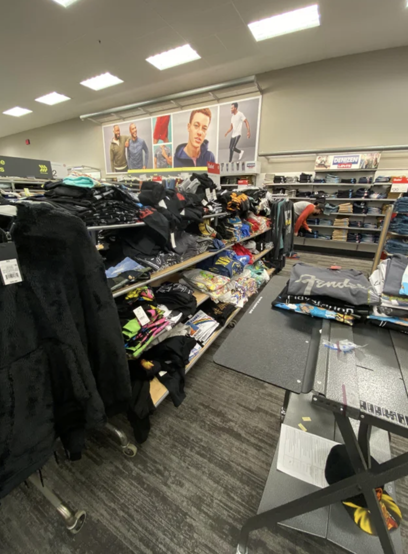 A section of messy t-shirts at Target