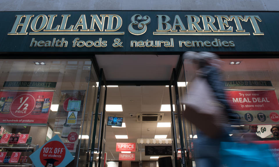 LONDON, ENGLAND -OCTOBER 11: A general view of a Holland and Barrett health food and natural remedies store on October 11, 2019 in London, England. (Photo by John Keeble/Getty Images)