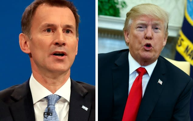 Jeremy Hunt hit back after Donald Trump criticised the NHS - AP Photo/Evan Vucci/Peter Byrne/PA Wire