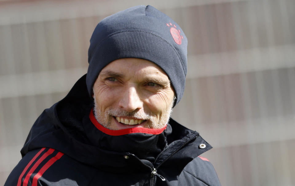 Newly-appointed Bayern Munich coach Thomas Tuchel smiles as he oversees his first training session at German first division Bundesliga football club FC Bayern Munich on March 28, 2023 in Munich, southern Germany. - Tuchel, 49, has been appointed on a contract that runs until 2025 after Julian Nagelsmann was dismissed in just his second season in charge of Bayern. (Photo by MICHAELA REHLE / AFP) / ALTERNATIVE CROP (Photo by MICHAELA REHLE/AFP via Getty Images)