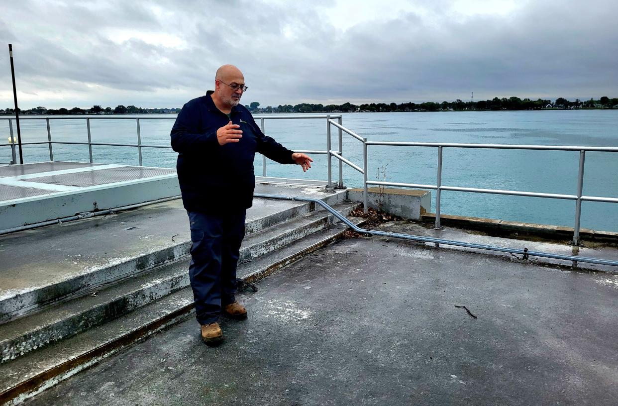 Water specialist Dave DeVlaminck talks on Thursday, Sept. 28, 2023, about improvement's slated to be made to a sedimentation basin at Marine City's water plant. DeVlaminck has worked at the plant in different capacities for 28 years.