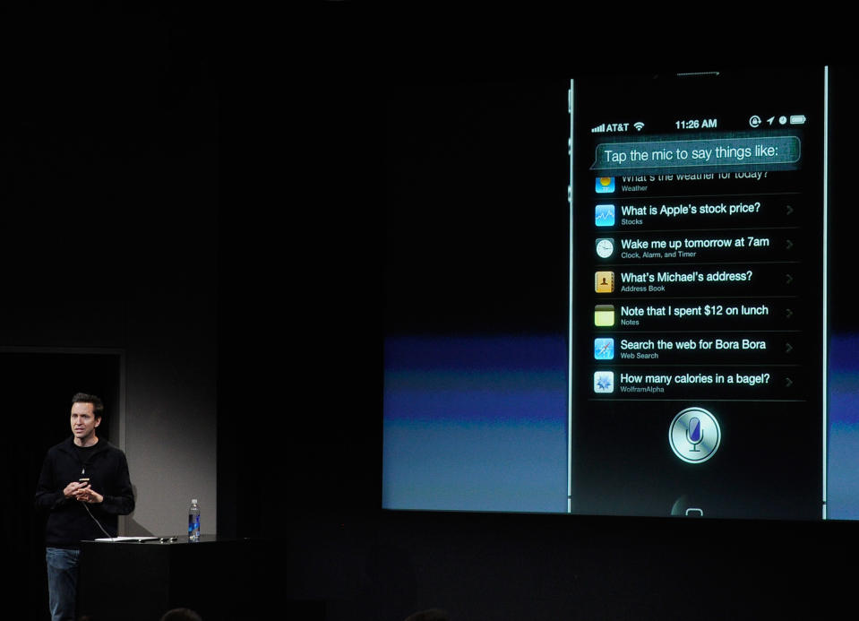 CUPERTINO, CA - OCTOBER 04:  Apple's Senior Vice President of iOS Scott Forstall speaks about the new voice recognition app called Siri at the event introducing the new iPhone 4s at the company's headquarters October 4, 2011 in Cupertino, California. The announcement marks the first time new CEO Tim Cook introduced a new product since Apple co-founder Steve Jobs resigned in August.  (Photo by Kevork Djansezian/Getty Images)