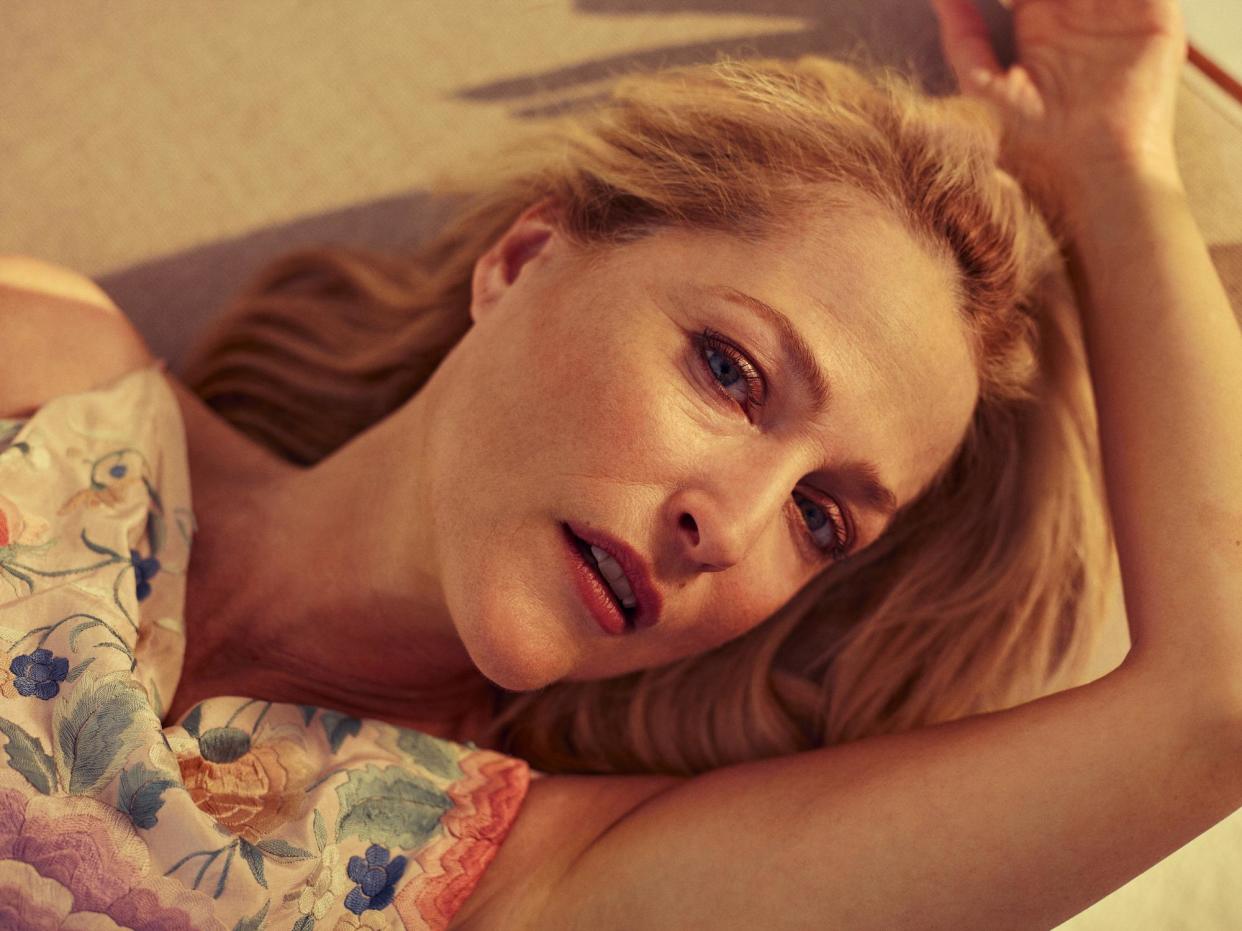 <span>Gillian Anderson wears dress, Connor Ives. Styling: Melanie Wilkinson. Styling assistant: Sam Deaman. Hair: James Rowe at Bryant Artists. Makeup: Amanda Grossman at the Only Agency. Manicure: Michelle Class at LMC Worldwide. Prop styling: Hannah Cork.</span><span>Photograph: Sebastian Nevols/The Guardian</span>