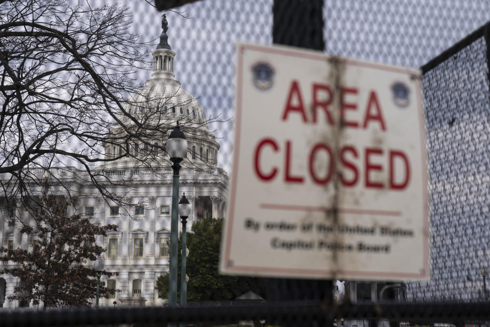 Security fencing outside the US Capitol in Washington, DC, US, on Monday, Feb. 6, 2023.   / Credit: Photographer: Sarah Silbiger/Bloomberg via Getty Images