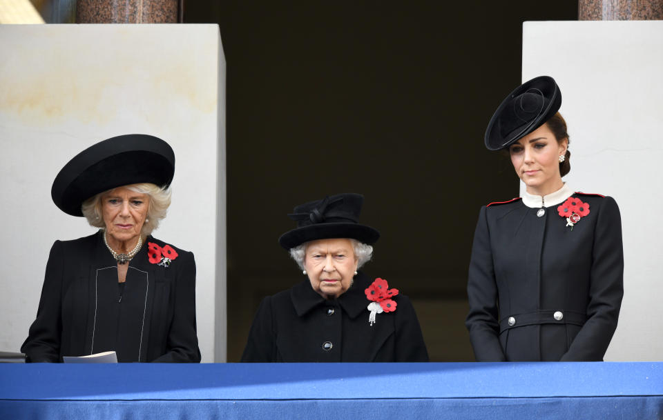 The Duchess accompanied the Queen and Camilla on the balcony for the Remembrance Day service Photo: Getty Images