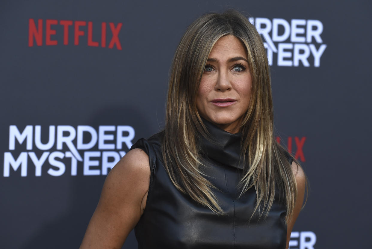 Jennifer Aniston arrives at the Los Angeles premiere of "Murder Mystery" at the Regency Village Theatre on Monday, June 10, 2019 in Westwood, Calif. (Photo by Jordan Strauss/Invision/AP)