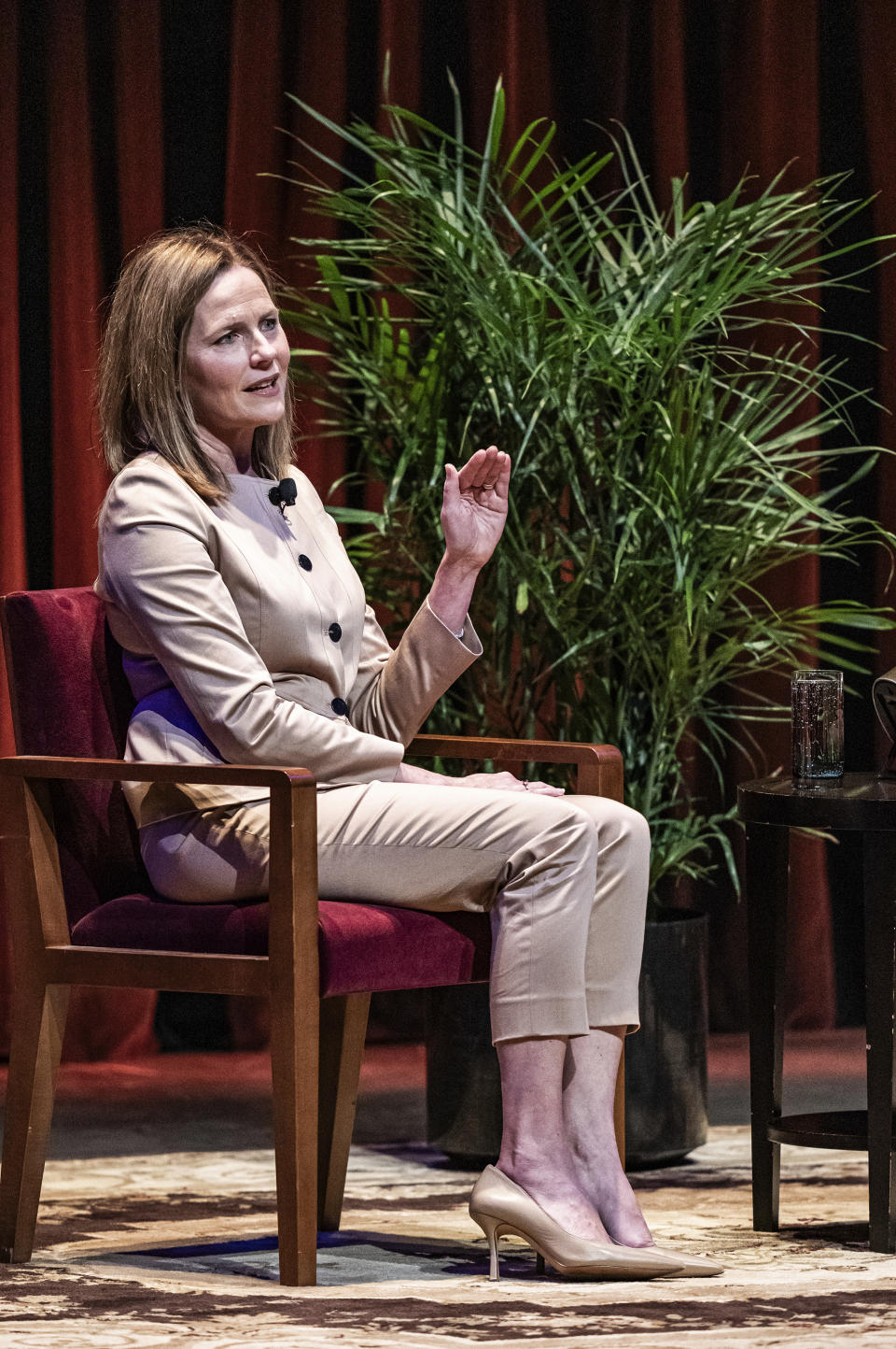 U.S. Supreme Court Justice Amy Coney Barrett speaks at Northrop Auditorium as part of the Stein Lecture Series in Minneapolis, Monday, Oct. 16, 2023. (Richard Tsong-Taatarii/Star Tribune via AP)