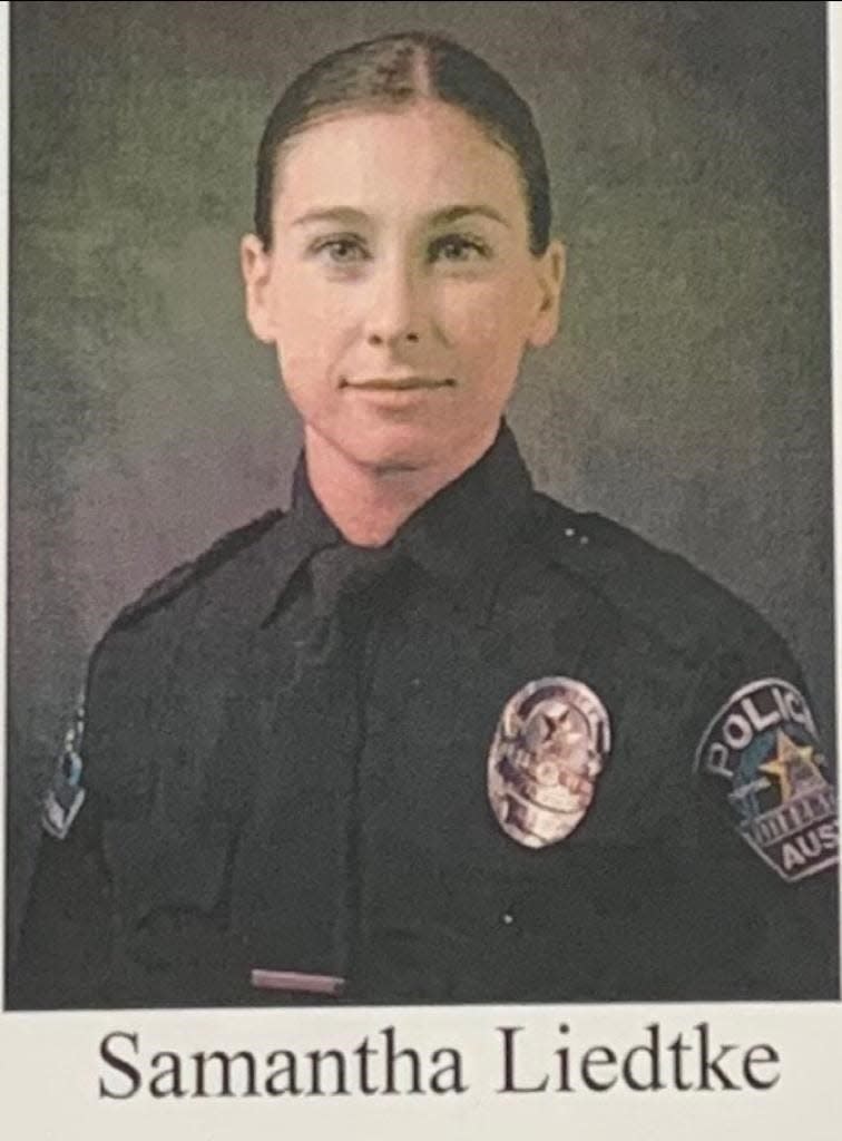 Samm Liedtke working as an Austin Police Officer in 2020.