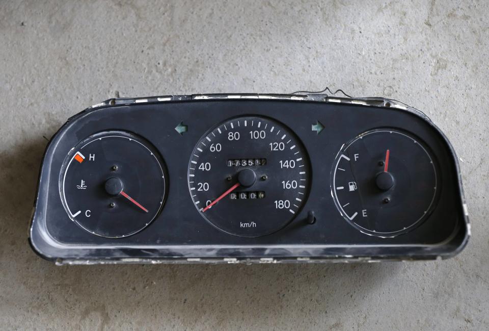 A speedometer is seen at a driving school in Kabul