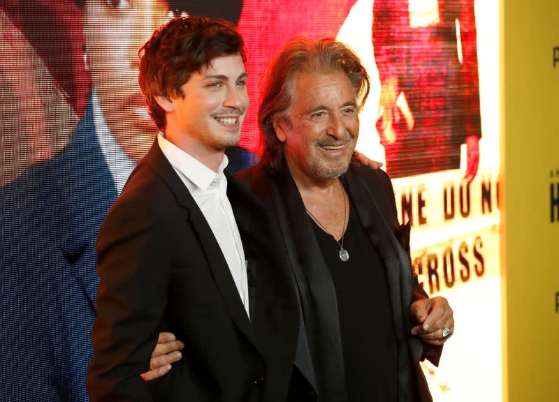 Cast members Pacino and Lerman pose at a premiere for the television series "Hunters" in Los Angeles