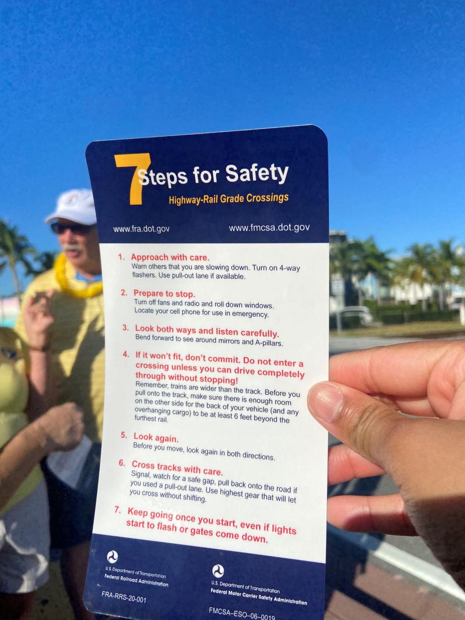 Safety tips pamphlets distributed in downtown Stuart by Federal Railroad Administration staff on Friday, Sept. 22, 2023.