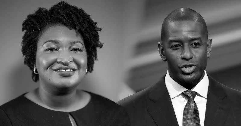 Democratic gubernatorial candidates Stacey Abrams, running in Georgia, and Andrew Gillum, in Florida. (Yahoo photo illustration; photos: Benjamin Lowy/Getty Images, Chris O’Meara/Pool/Reuters)