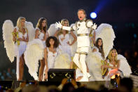 LONDON, ENGLAND - AUGUST 12: Eric Idle performs during the Closing Ceremony on Day 16 of the London 2012 Olympic Games at Olympic Stadium on August 12, 2012 in London, England. (Photo by Jeff J Mitchell/Getty Images)