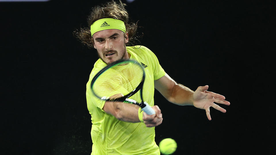 Seen here, Stefanos Tsitsipas in his Australian Open quarter-final against Rafael Nadal.