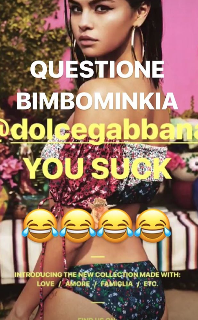 The Dolce & Gabbana designer mocked the critical comments he’s received from Selena Gomez fans. (Photo: Stefano Gabbana via Instagram Stories)