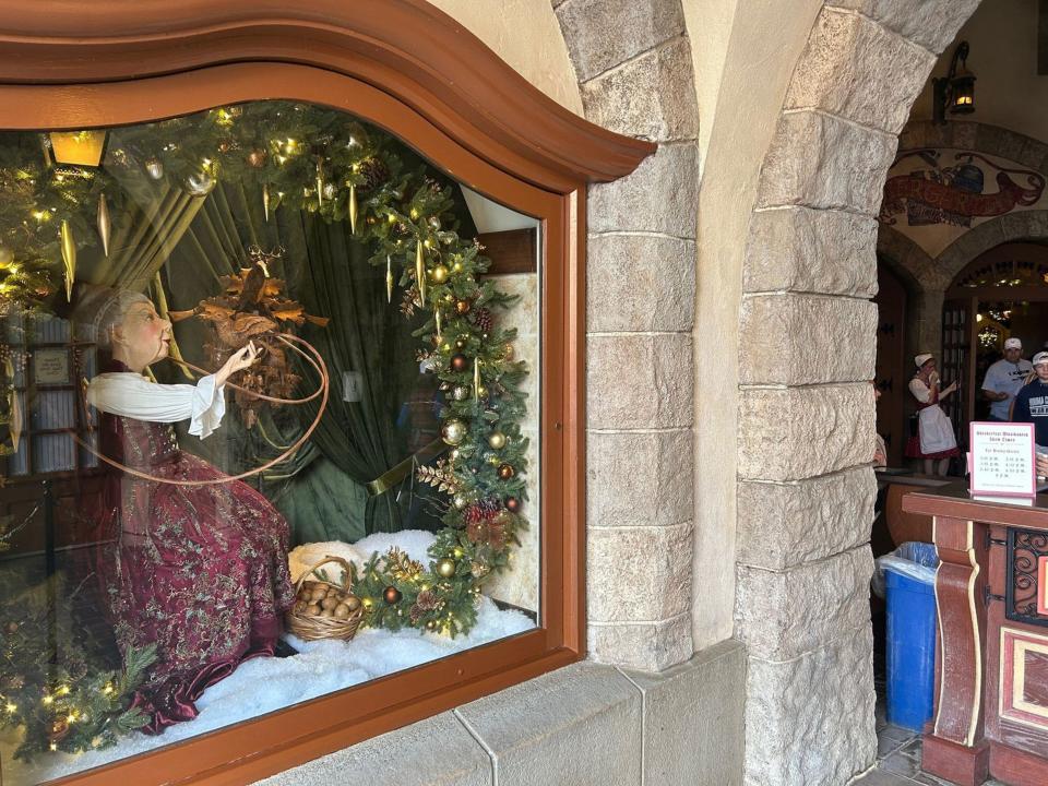 Holiday window displays at Epcot's Germany pavilion.