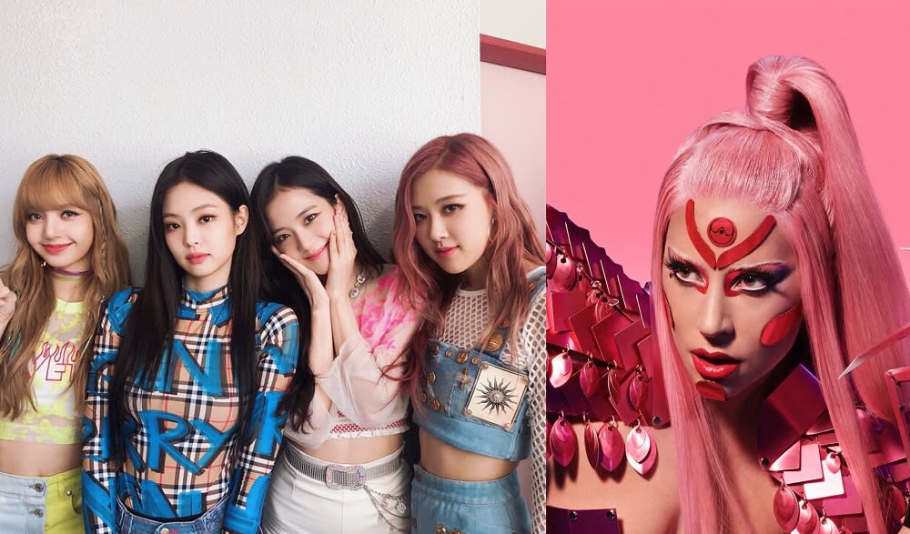 (From left) K-pop superstars Lisa, Jennie, Jisoo, and Rose will be joining forces with pop visionary Lady Gaga on her latest album. — Picture via Instagram/blackpinkofficial and Instagram/ladygaga