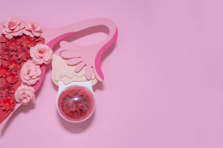 creative paper model of uterus, fallopian tube, and ovarian cyst