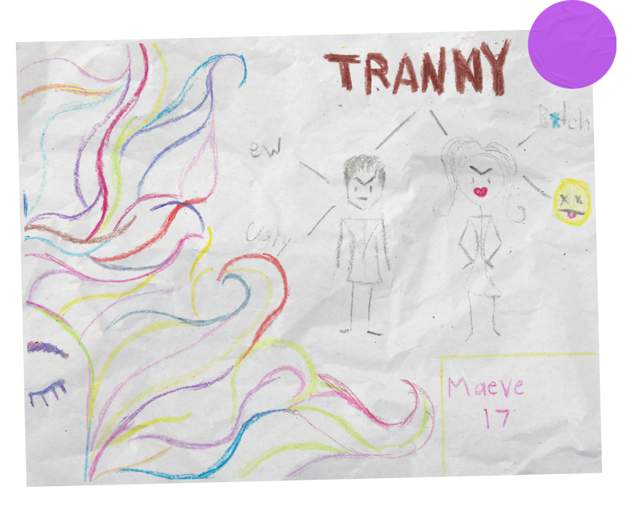 Mauve expressed the slurs and verbal abuse she faced growing up as a transgender person. (Artistic Expressions of Transgender Youth by Tony Ferraiolo)