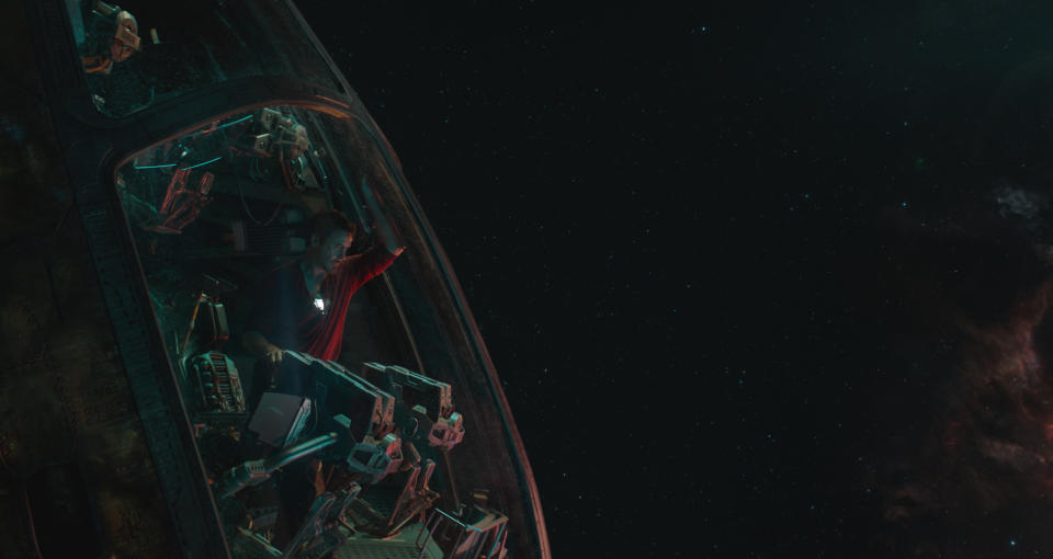 Still from 'Avengers: Endgame' featuring Tony Stark/Iron Man (Robert Downey Jr) in a spaceship.<span class="copyright">Film Frame—Marvel Studios 2019</span>
