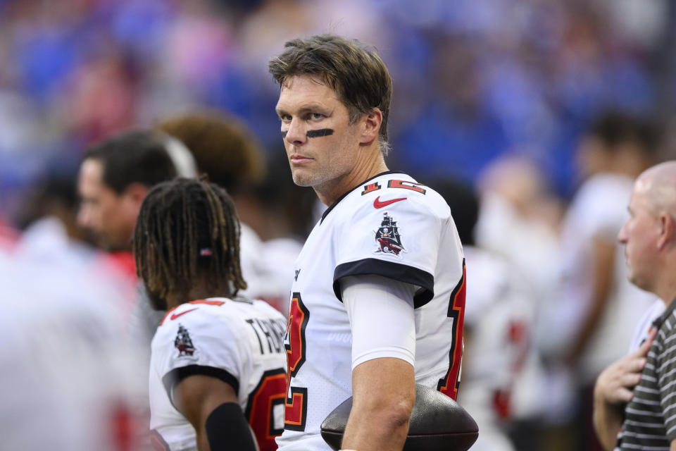 It's been a strange offseason for Tampa Bay Bucs quarterback Tom Brady.  Will he be ready to go when the season opens Sunday against Dallas?  (AP Photo/Zach Bolinger)
