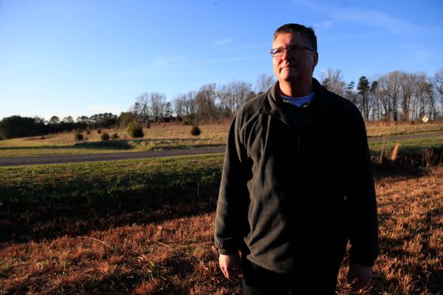 Eric Carpenter’s family goes back centuries in Gaston County. The spot near his mother’s property may be the site of a proposed pit mine. (Photo: Brian Blanco for HuffPost)