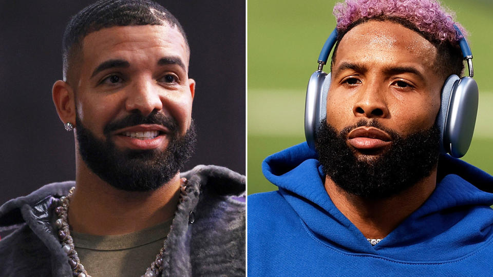 Rap superstar Drake has bet roughly $1 million on LA wide receiver Odell Beckham Jr's Super Bowl performance, but the Rams star could miss the game due to the birth of his first child. Pictures: Getty Images