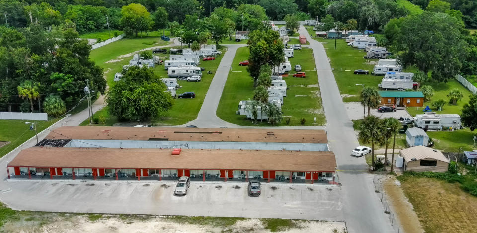 The hotel rooms sit at the front of the Saving Mercy property while the RV park sits behind it Friday morning, July 22.