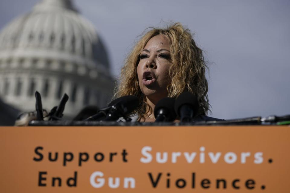 Rep. Lucy McBath, D-GA, speaks during a news conference on Feb. 8, 2023 about gun violence outside the U.S. Capitol in Washington, D.C. (Photo by Drew Angerer/Getty Images)